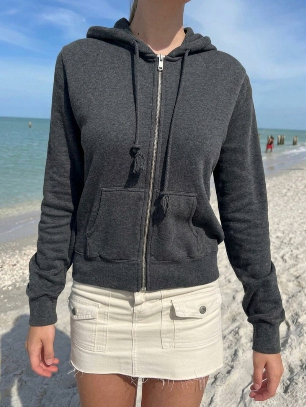 Brandy Melville Dark Gray Zip Up Christie Hoodie